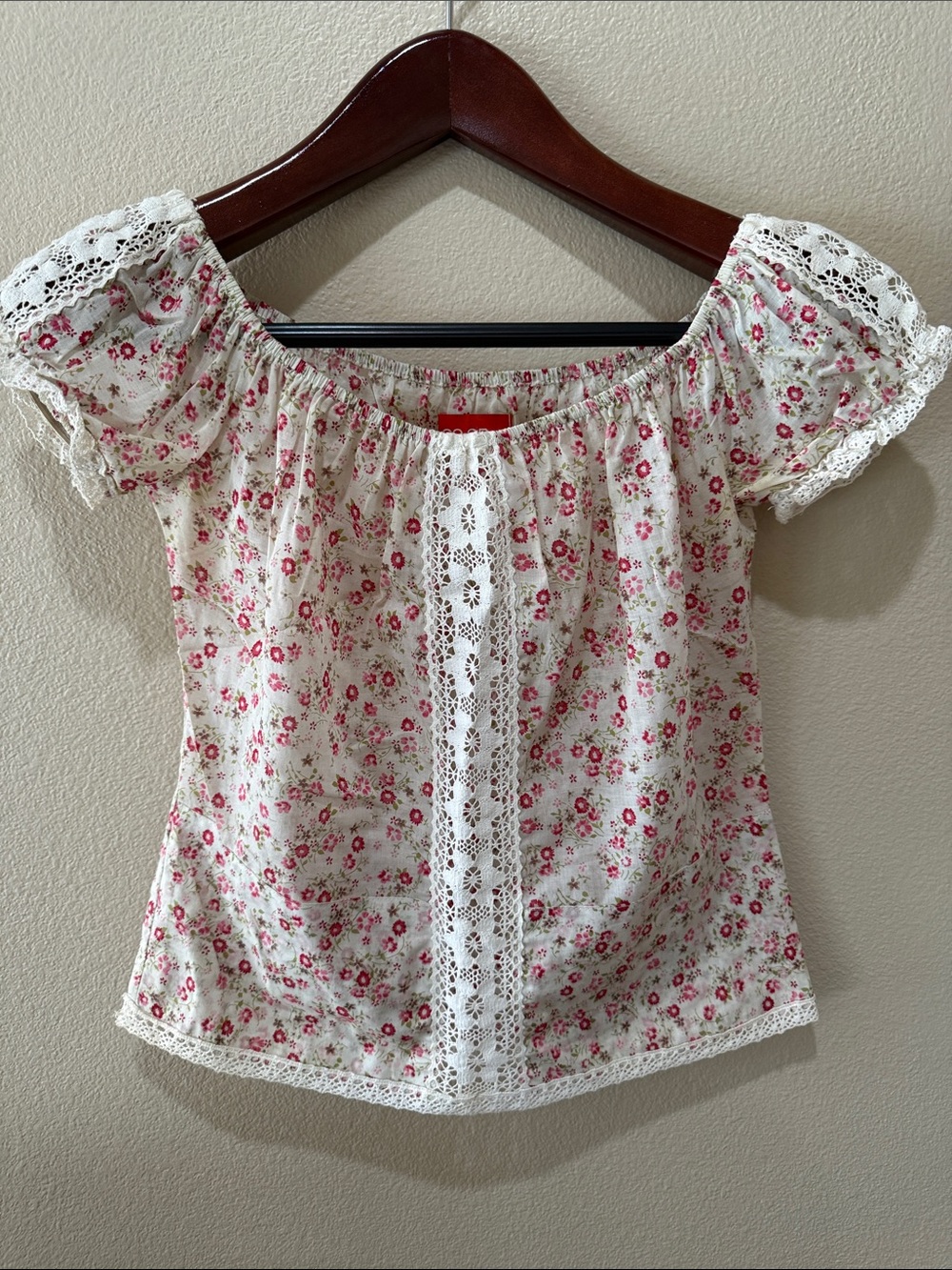 Barneys New York CO-OP Cream Off-Shoulder Top with Pink Floral